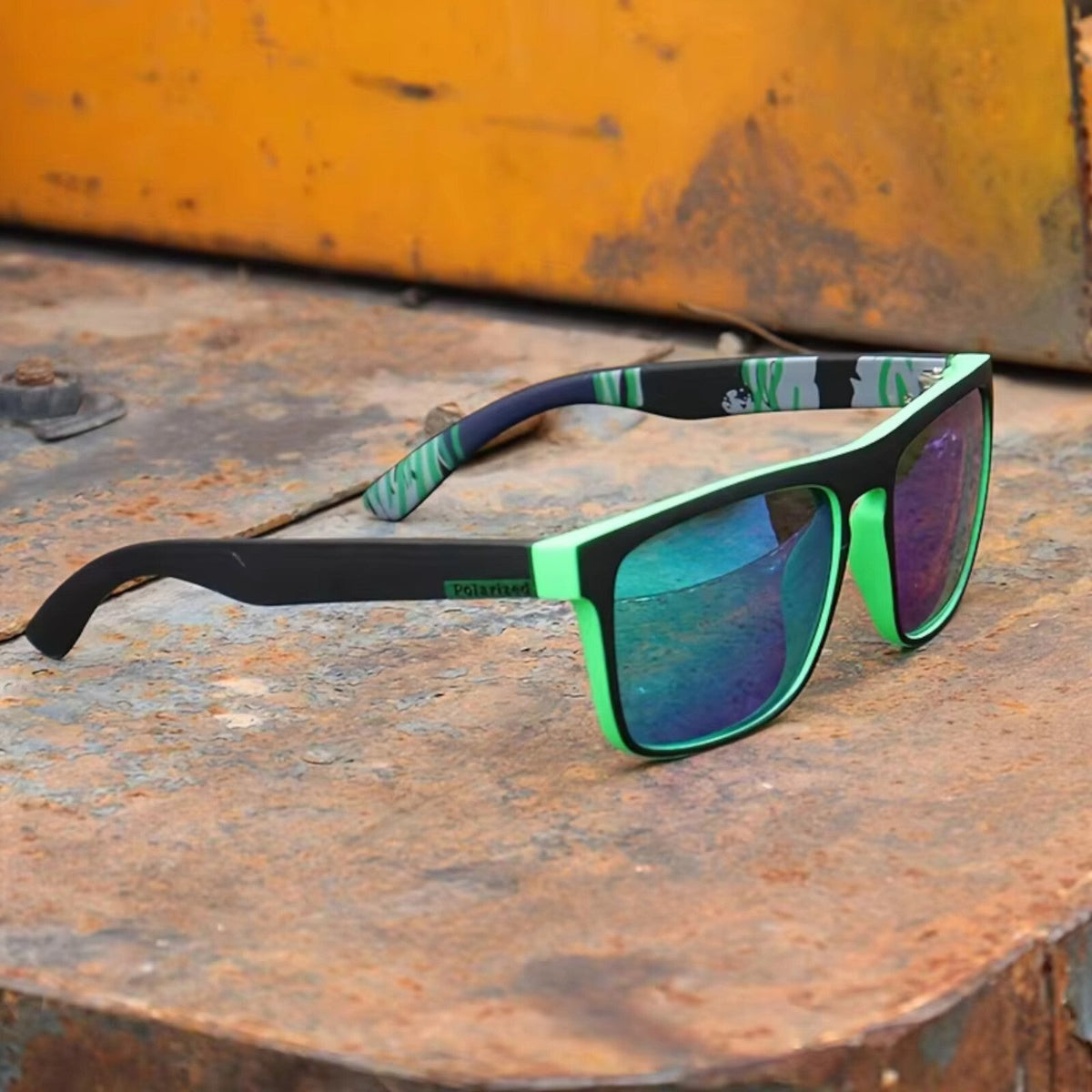 Schwarz-grüne polarisierte Sonnenbrille verspiegelt
