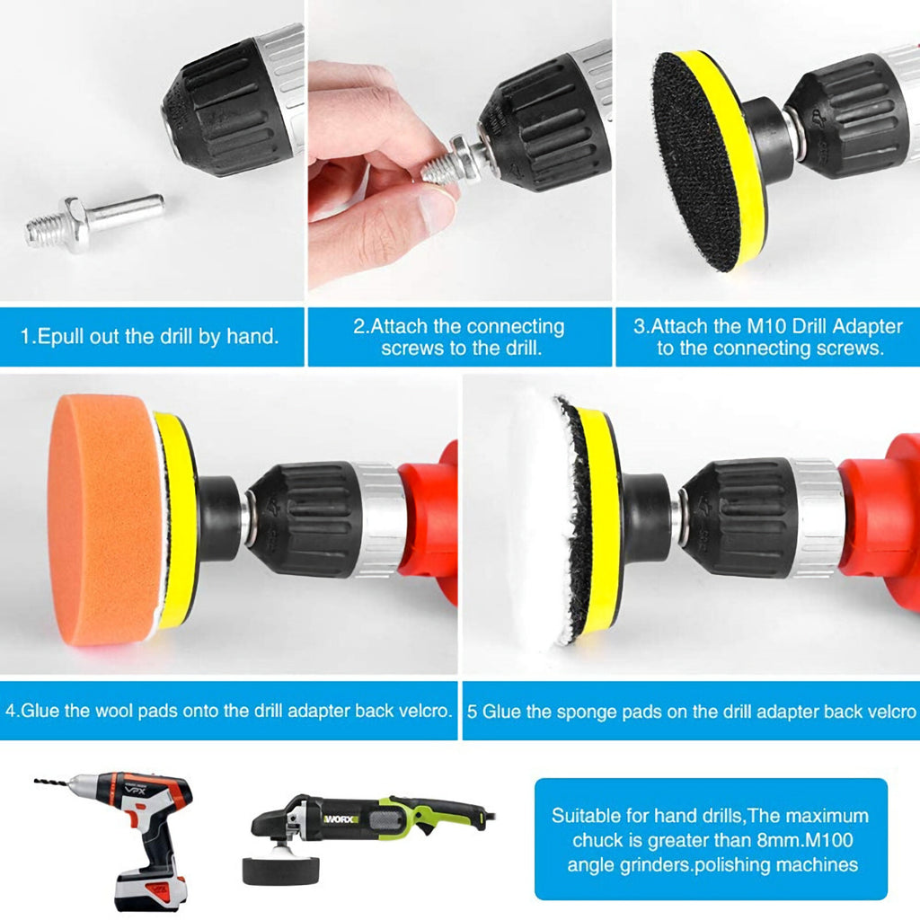 Polierteller Polier Set Polierpads Klett Schwamm Polierscheibe 11 teilig 80mm - 3KShop.de