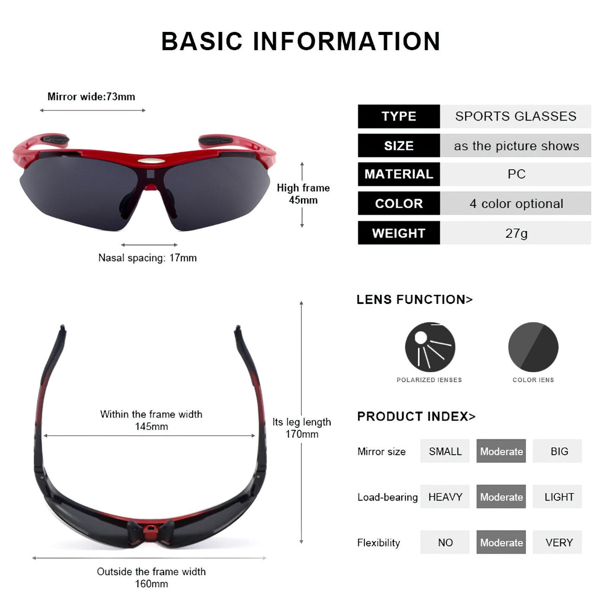 Rote polarisierte Sport-Sonnenbrille X4