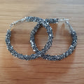 Schwarz-silberne Strass-Creolen aus Edelstahl