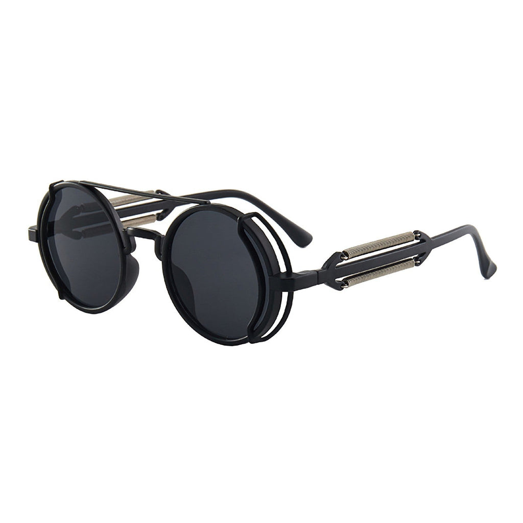 Runde schwarze Steampunk-Sonnenbrille mit UV400