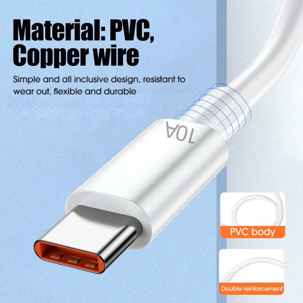 2m USB-C Schnell Ladekabel USB Typ C Daten Handy für Huawei Xiaomi ... weiss - 3KShop.de