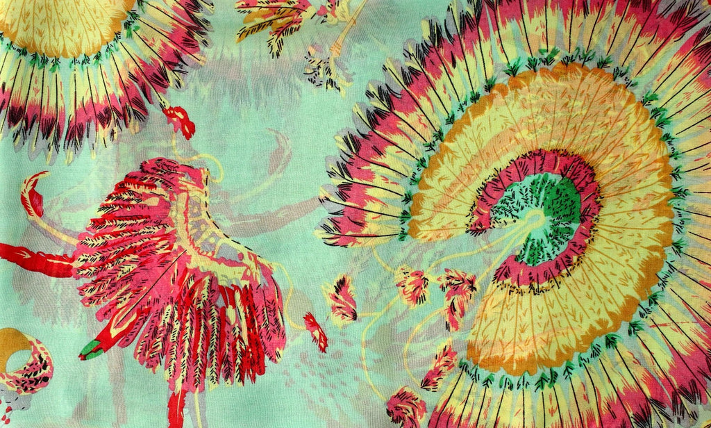 Wunderschoener Loop Schal Bunt Federn Grün, tolle Farbtöne von ManuMar - 3KShop.de