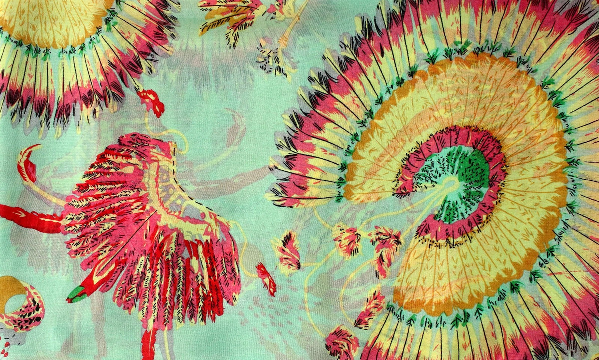Wunderschoener Loop Schal Bunt Federn Grün, tolle Farbtöne von ManuMar - 3KShop.de