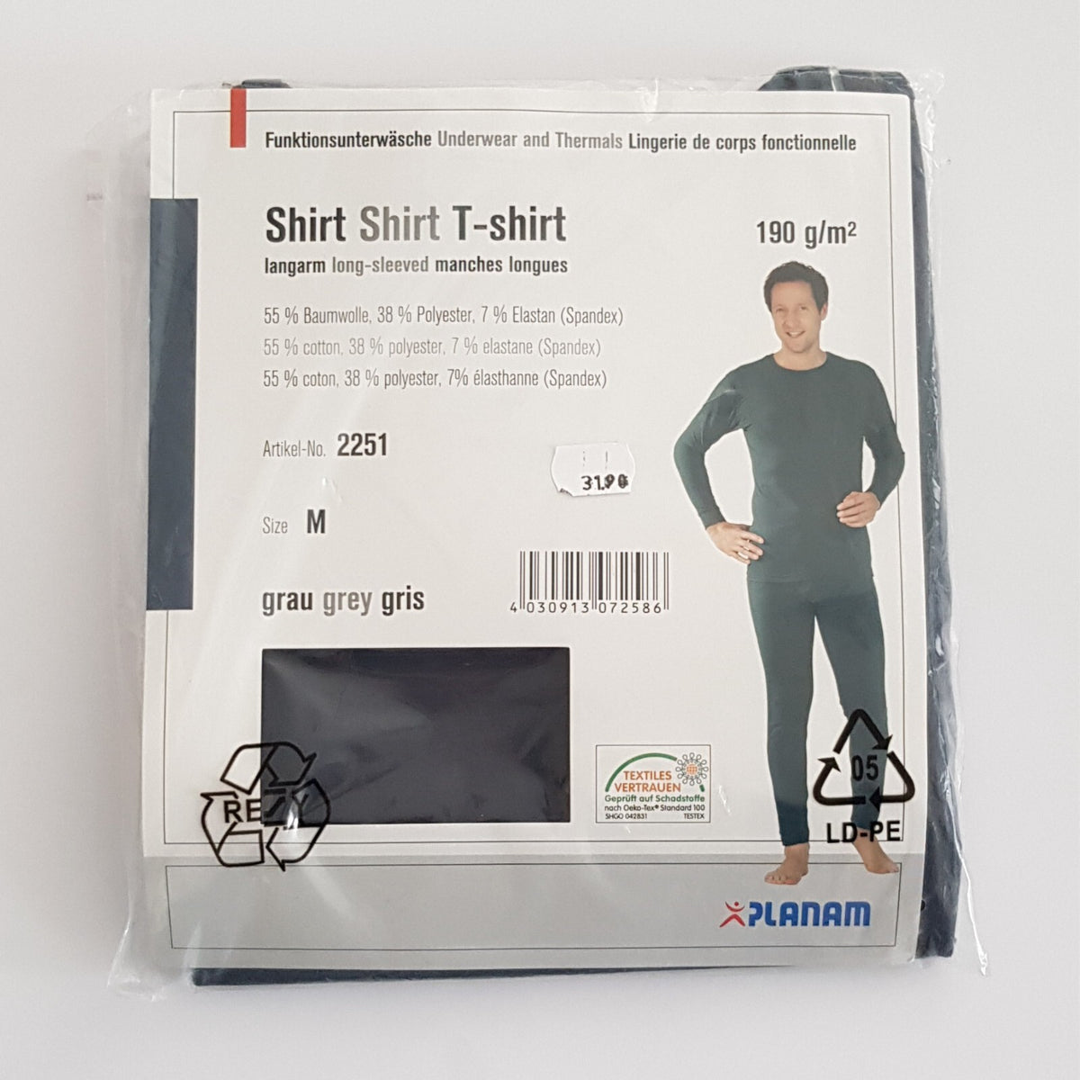 Planam Funktionsunterwäsche Unterhemd langarm Shirt T-shirt long-sleeved Grau M - 3KShop.de
