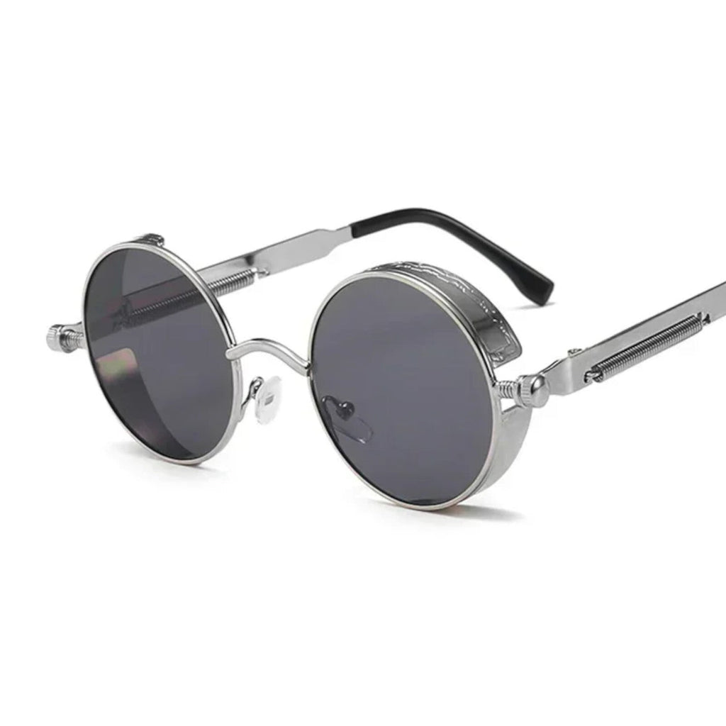 Runde silberne Steampunk-Sonnenbrille