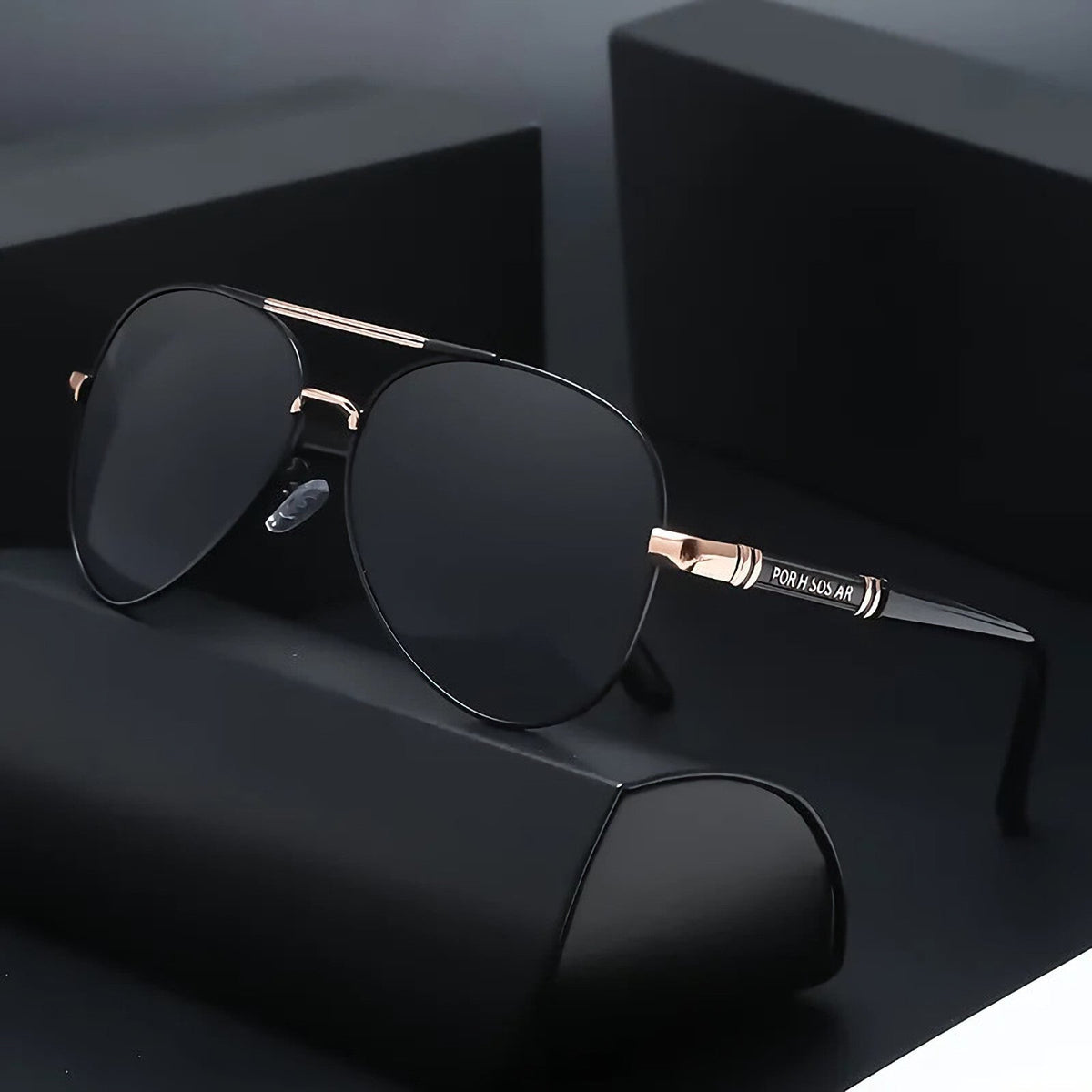 Schwarz-goldene Piloten-Sonnenbrille