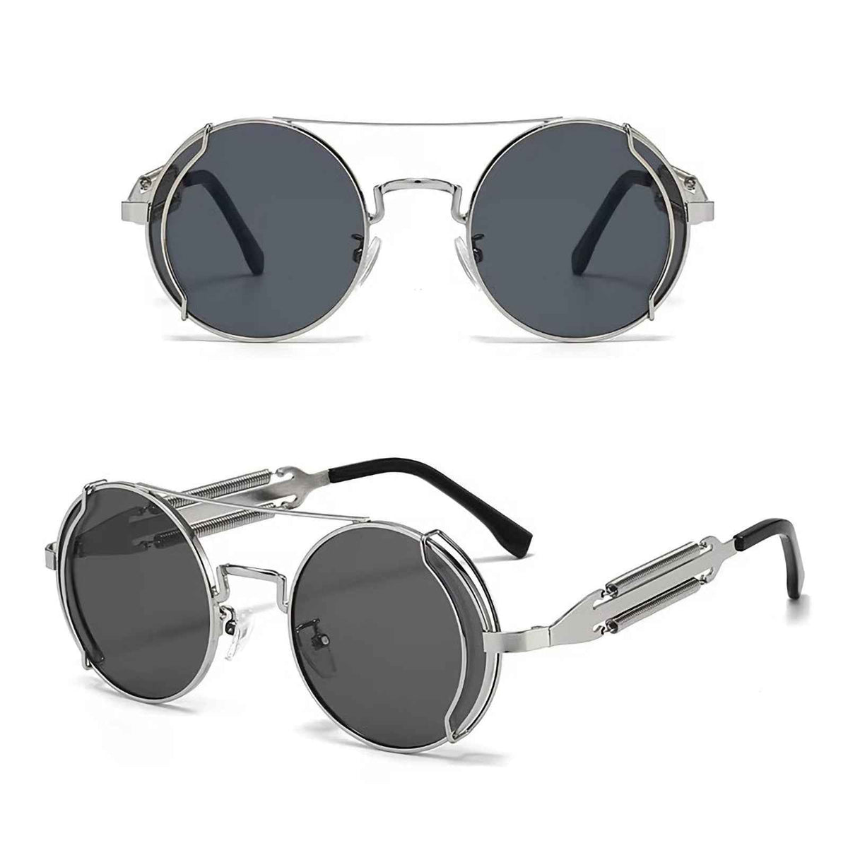 Runde schwarze Steampunk-Sonnenbrille aus Metall