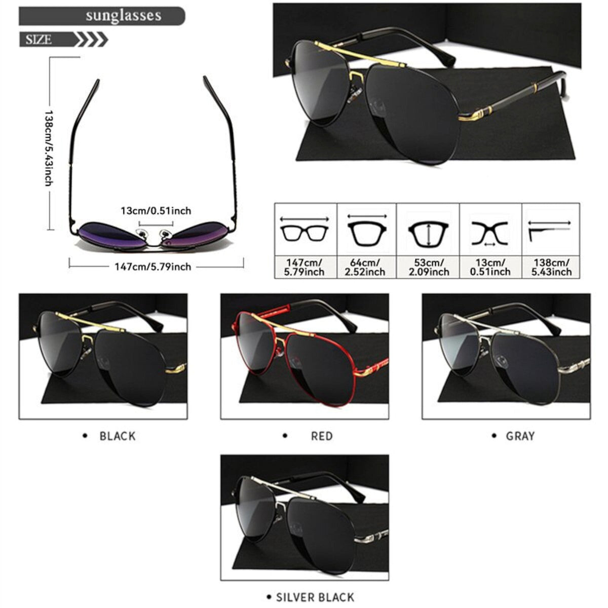 Schwarz-rot-goldene Piloten-Sonnenbrille
