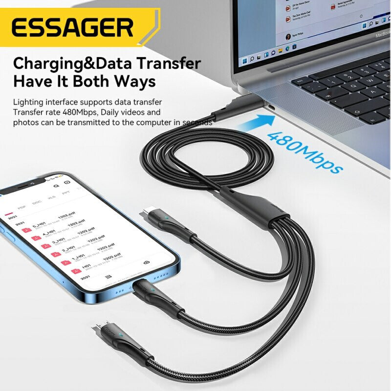 1,2m 3A USB Typ C Kabel Multi Micro Schnell Ladekabel iPhone Samsung Essager - 3KShop.de