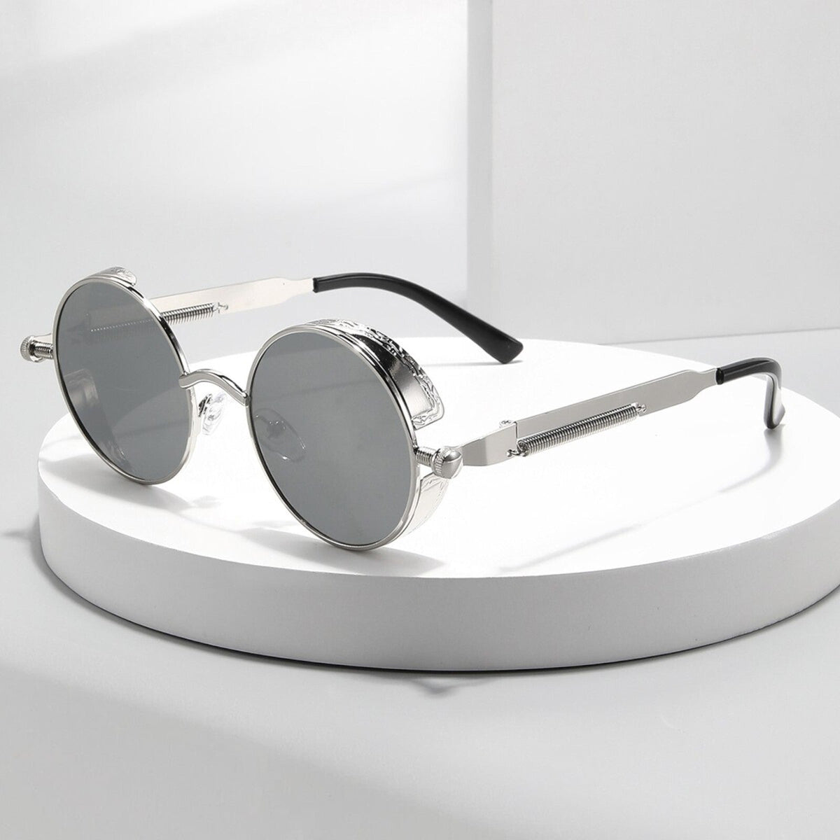 Runde gold-schwarze Steampunk-Sonnenbrille