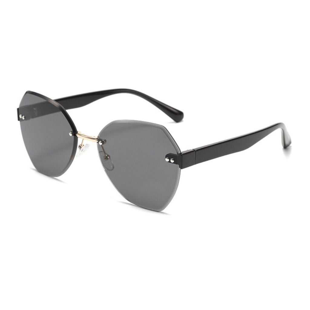 Ovale rahmenlose Designer-Sonnenbrille Schwarz-Grau