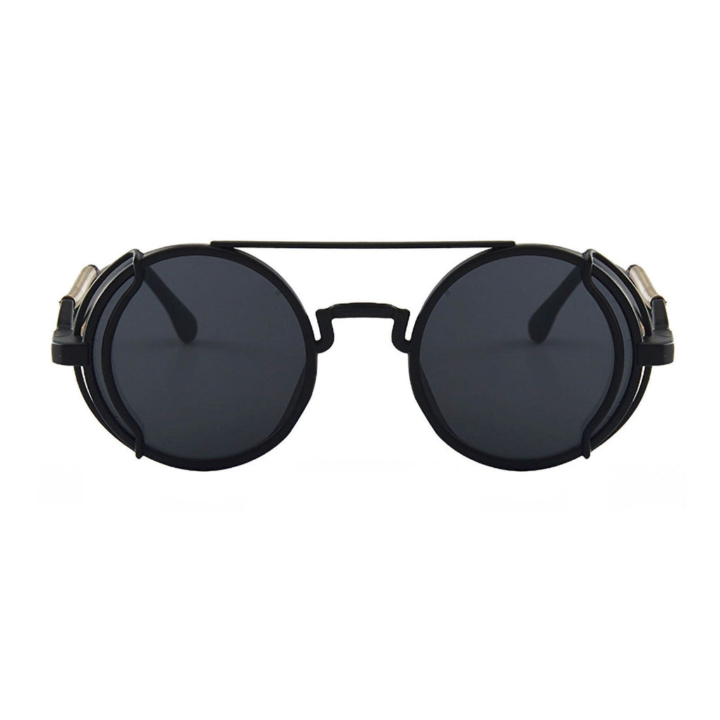 Runde schwarze Steampunk-Sonnenbrille mit UV400