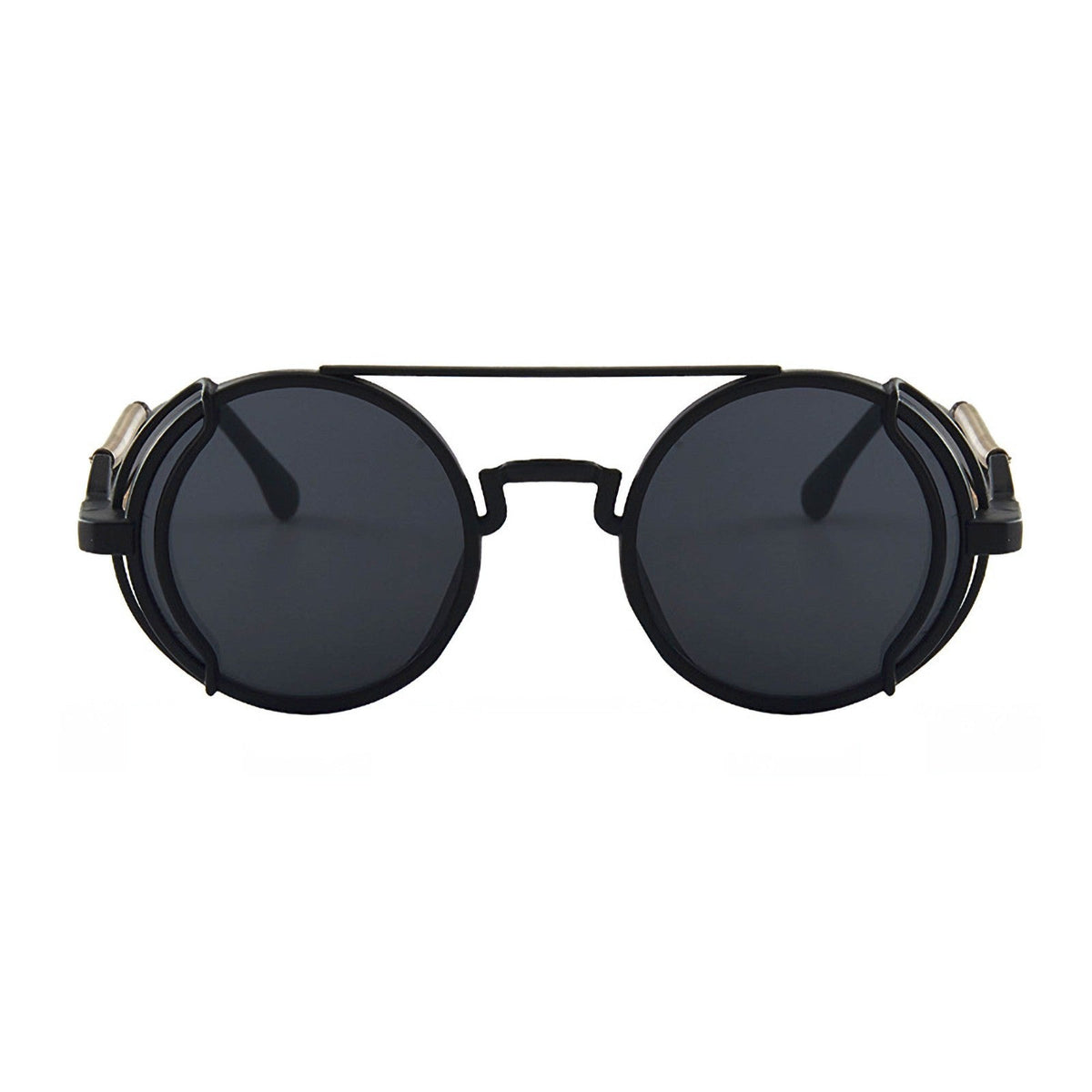Runde schwarze Steampunk-Sonnenbrille mit UV400