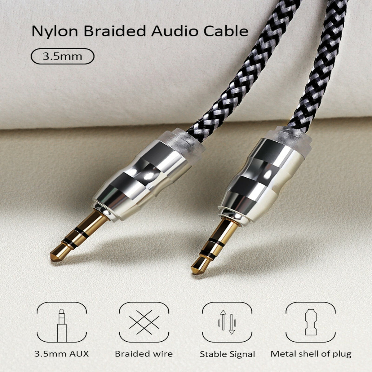 Premium Stereo Kopfhörer Anschlusskabel Nylon 1m 3,5mm Klinke Stecker - 3KShop.de