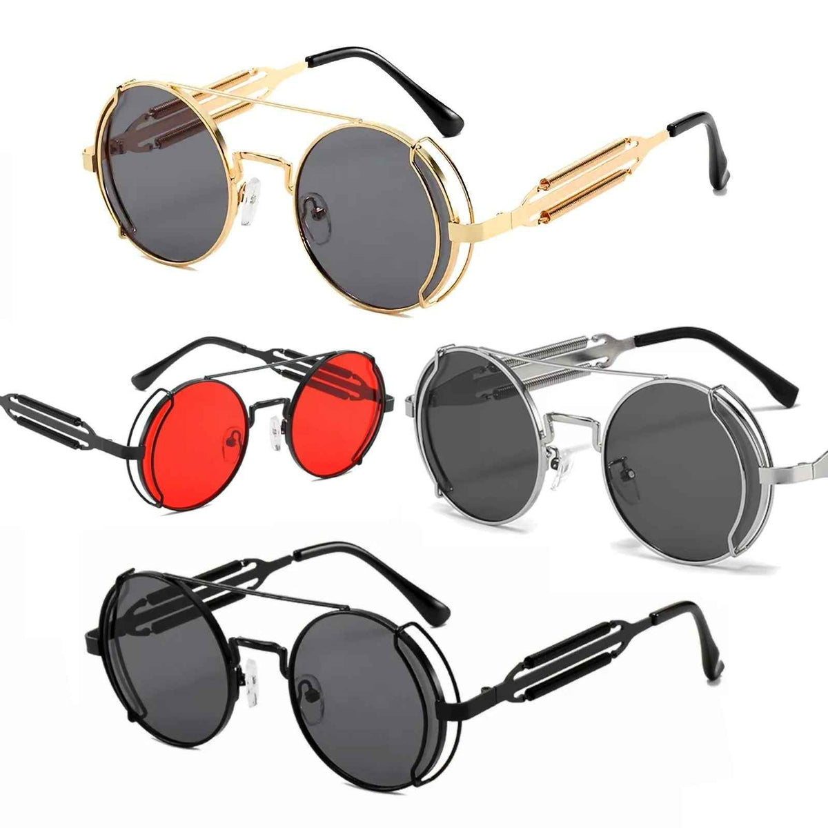 Runde schwarze Steampunk-Sonnenbrille aus Metall