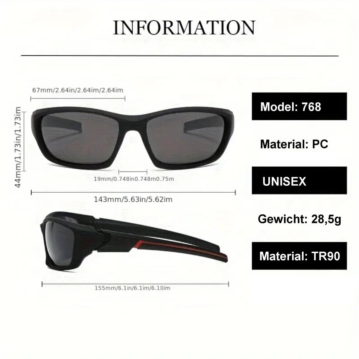 Schwarz-silberne Biker-Sonnenbrille aus TR90