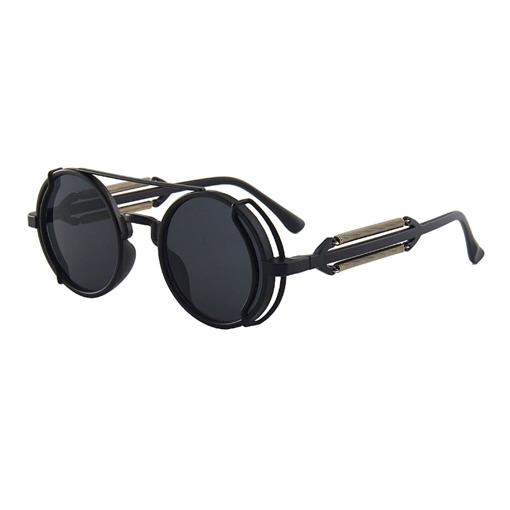 Runde schwarze Steampunk-Sonnenbrille mit UV400