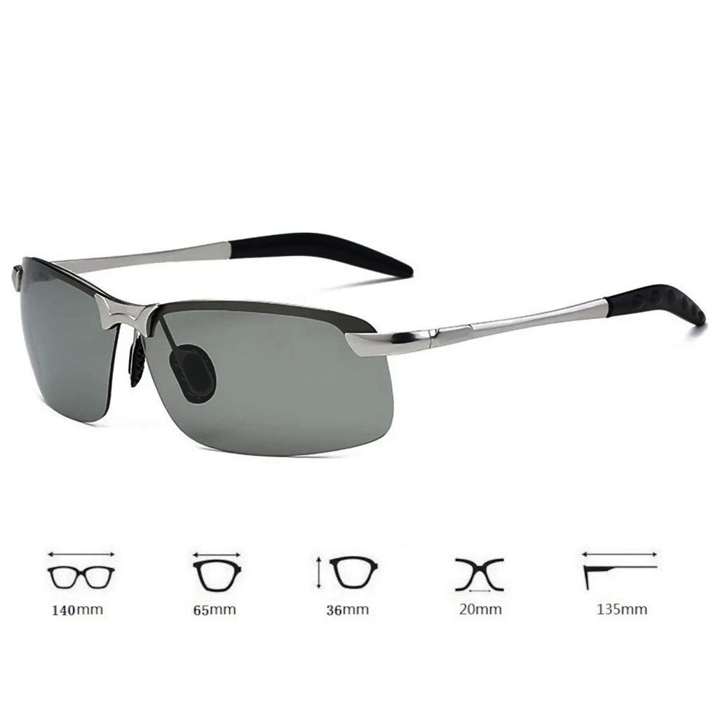 Silberne selbsttönende Matrix-Sonnenbrille mit Halbrand