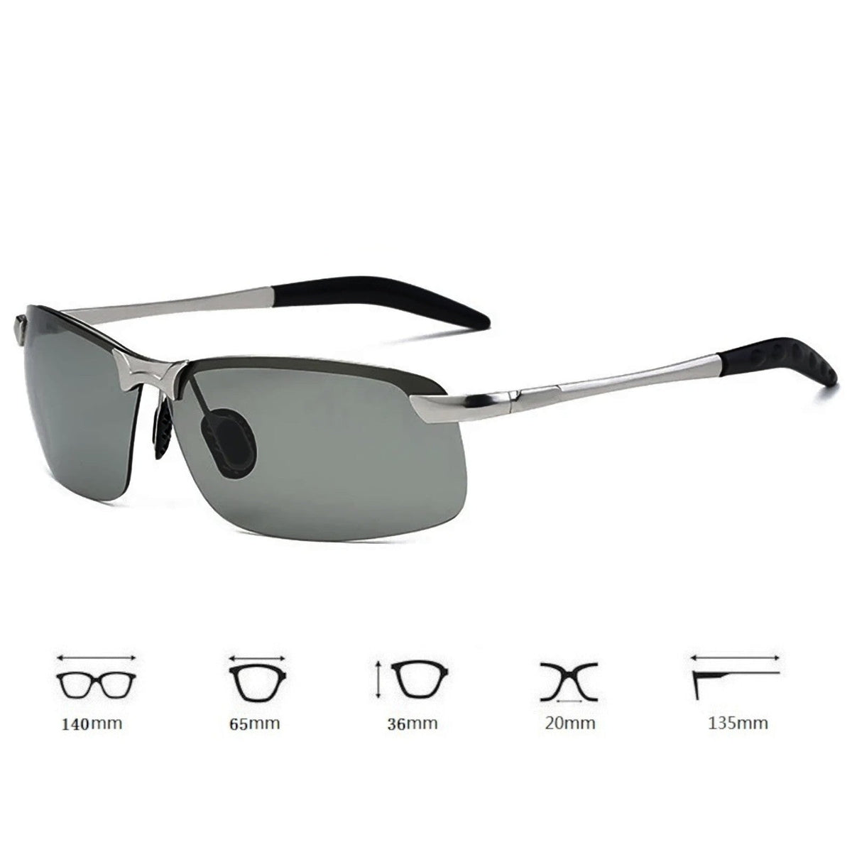 Silberne selbsttönende Matrix-Sonnenbrille mit Halbrand