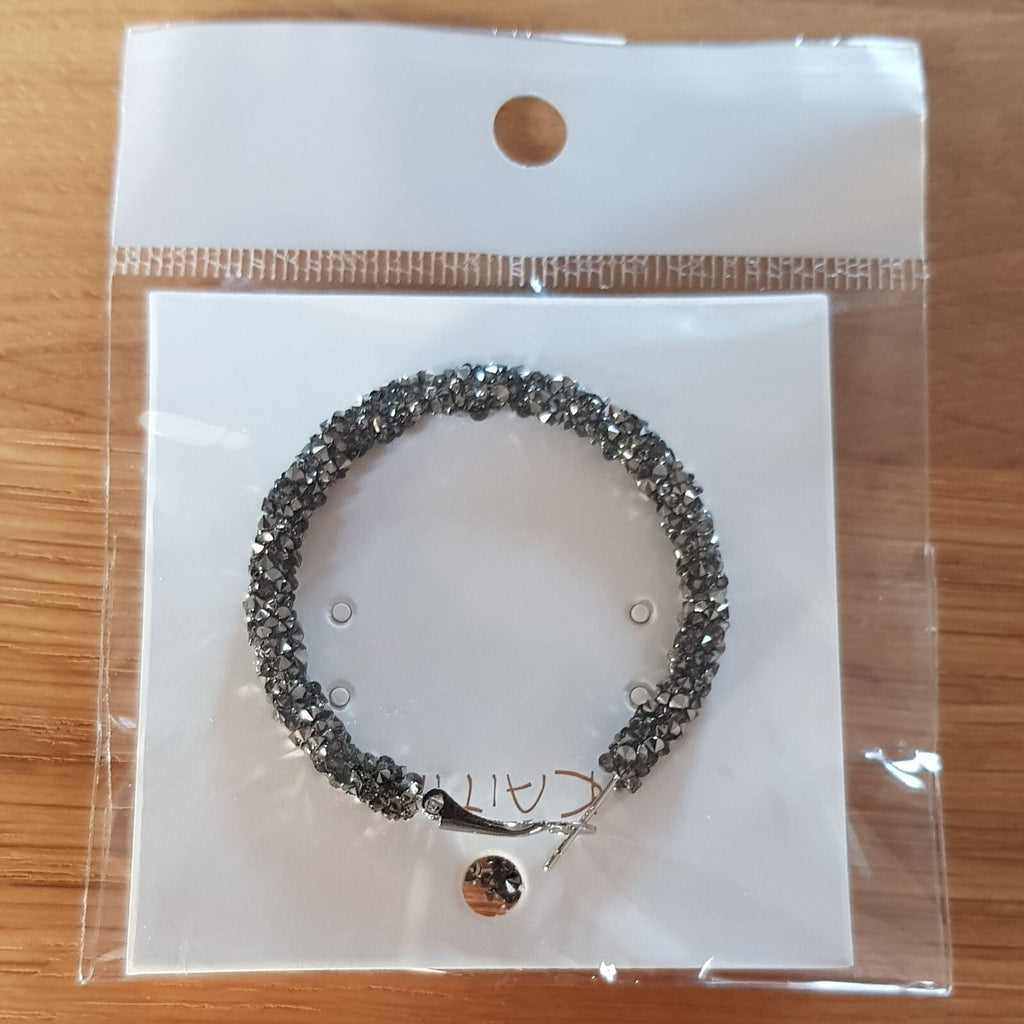 Schwarz-silberne Strass-Creolen aus Edelstahl