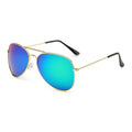 Goldene Piloten-Sonnenbrille mit blaugrünen Spiegelgläsern