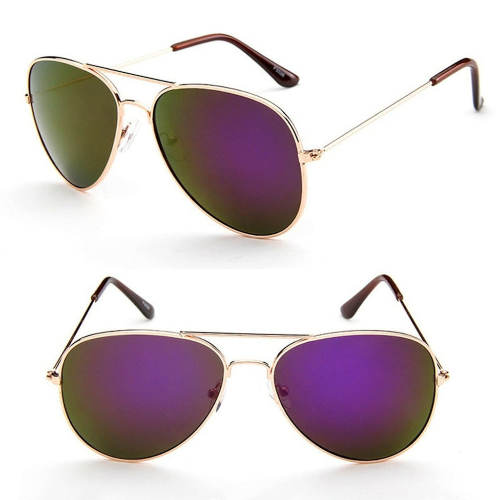 Goldene Piloten-Sonnenbrille mit lila Spiegelgläsern