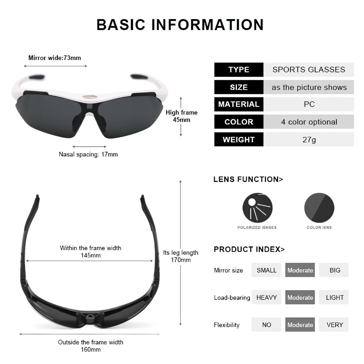 Weiße polarisierte Sport-Sonnenbrille X4