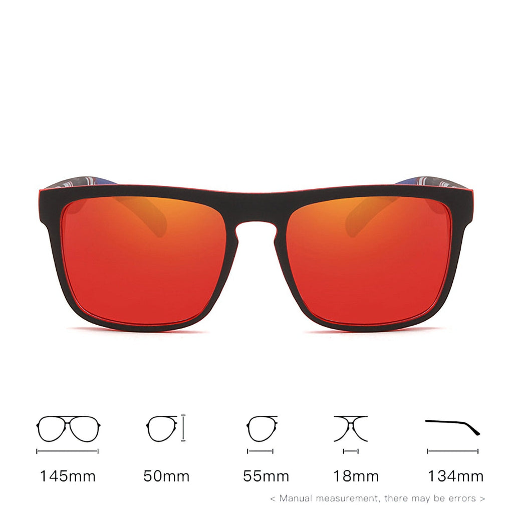 Schwarz-rote polarisierte Sonnenbrille verspiegelt