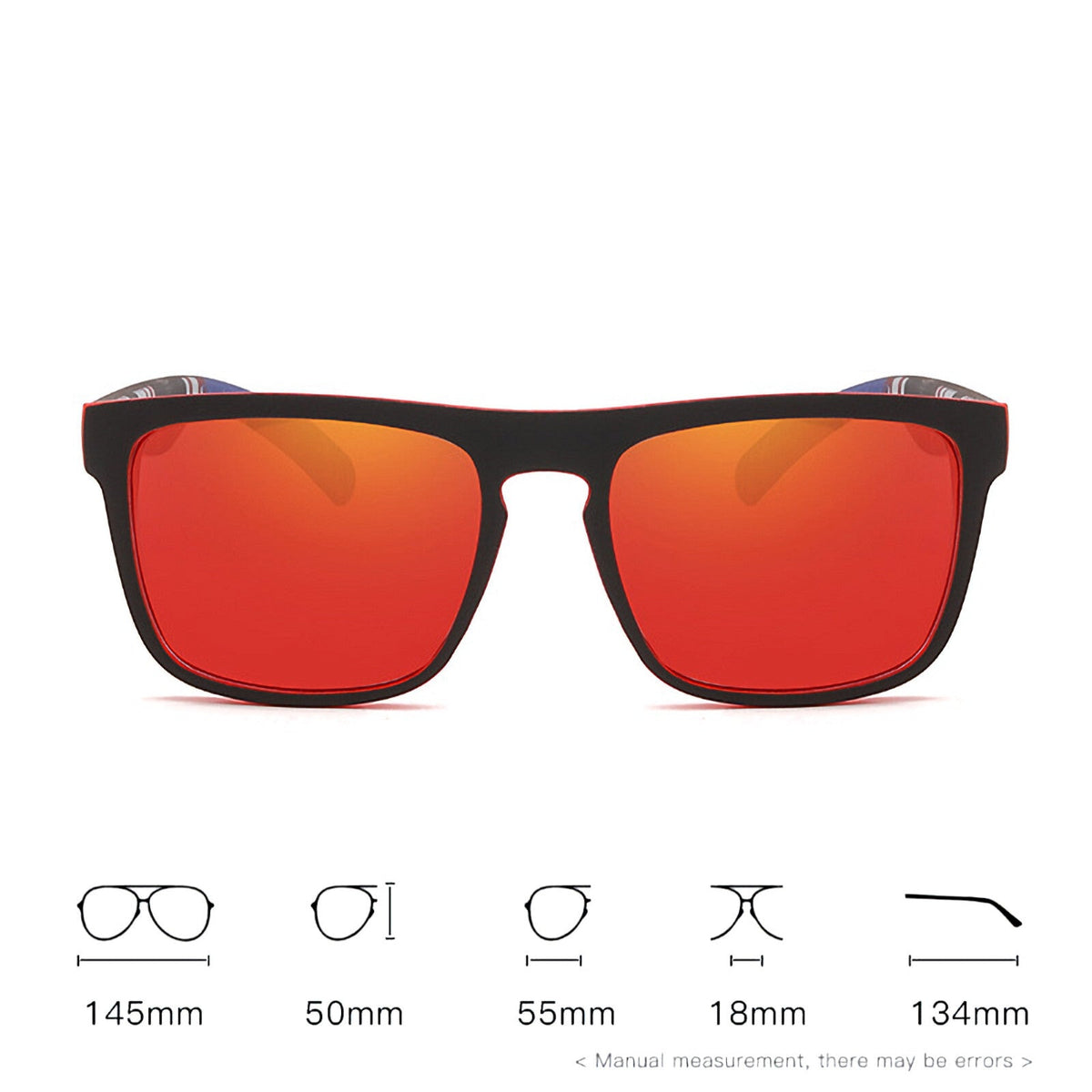 Schwarz-rote polarisierte Sonnenbrille verspiegelt