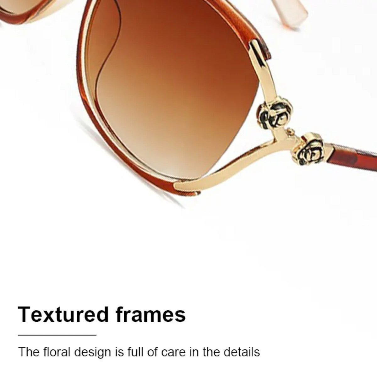 Braun-goldene Designer-Sonnenbrille mit Blumen
