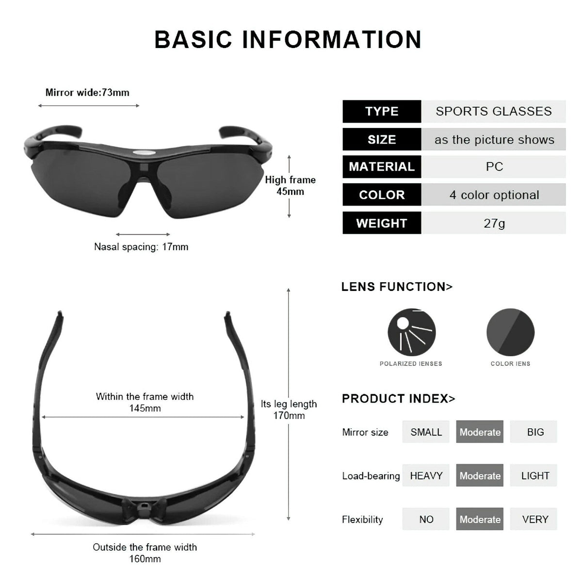 Schwarze polarisierte Sport-Sonnenbrille X4