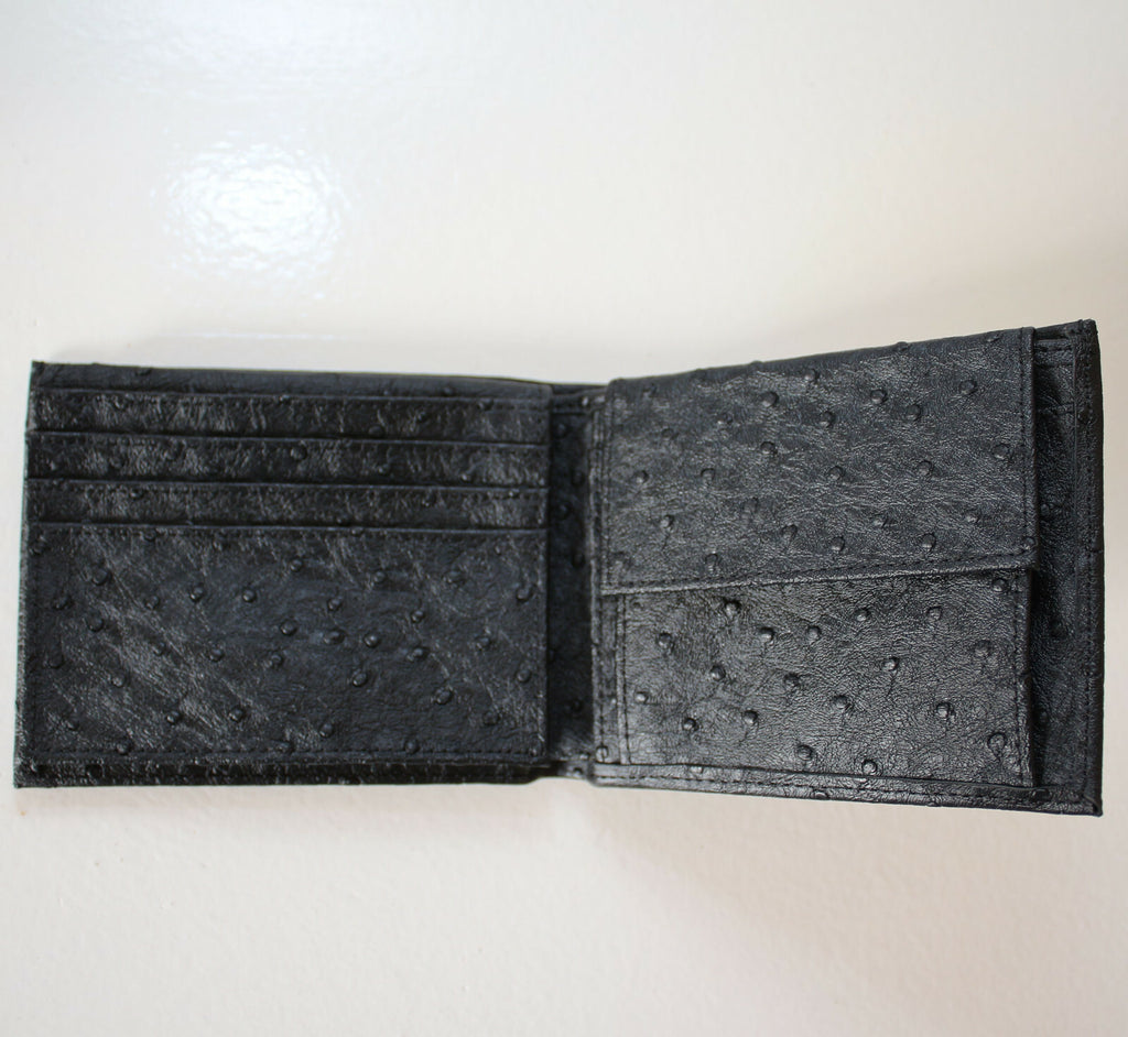 Herren Geldbeutel Portemonnaie Geldbörse Brieftasche Schwarz Straußenleder Optik - 3KShop.de