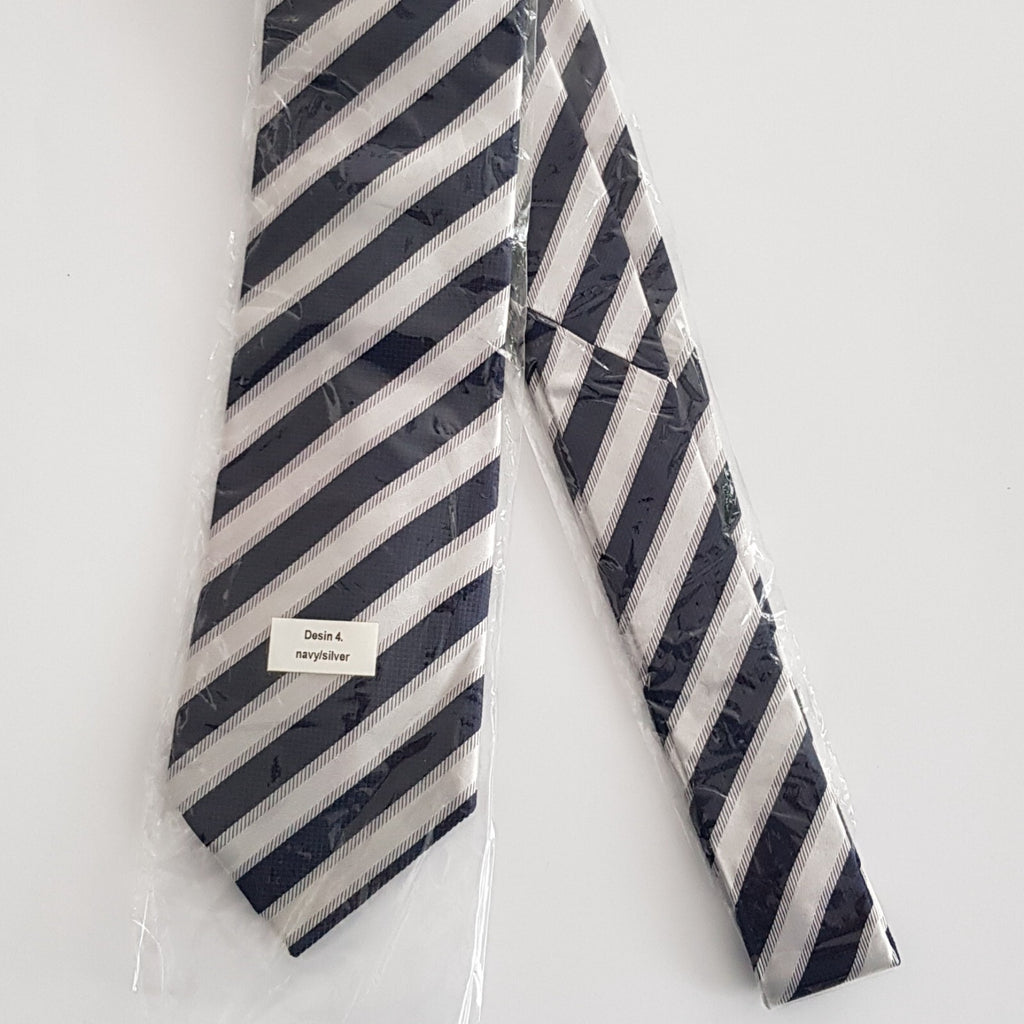 Original Mijas Herren Anlass / Business Krawatte - Navyblau silber gestreift - 3KShop.de