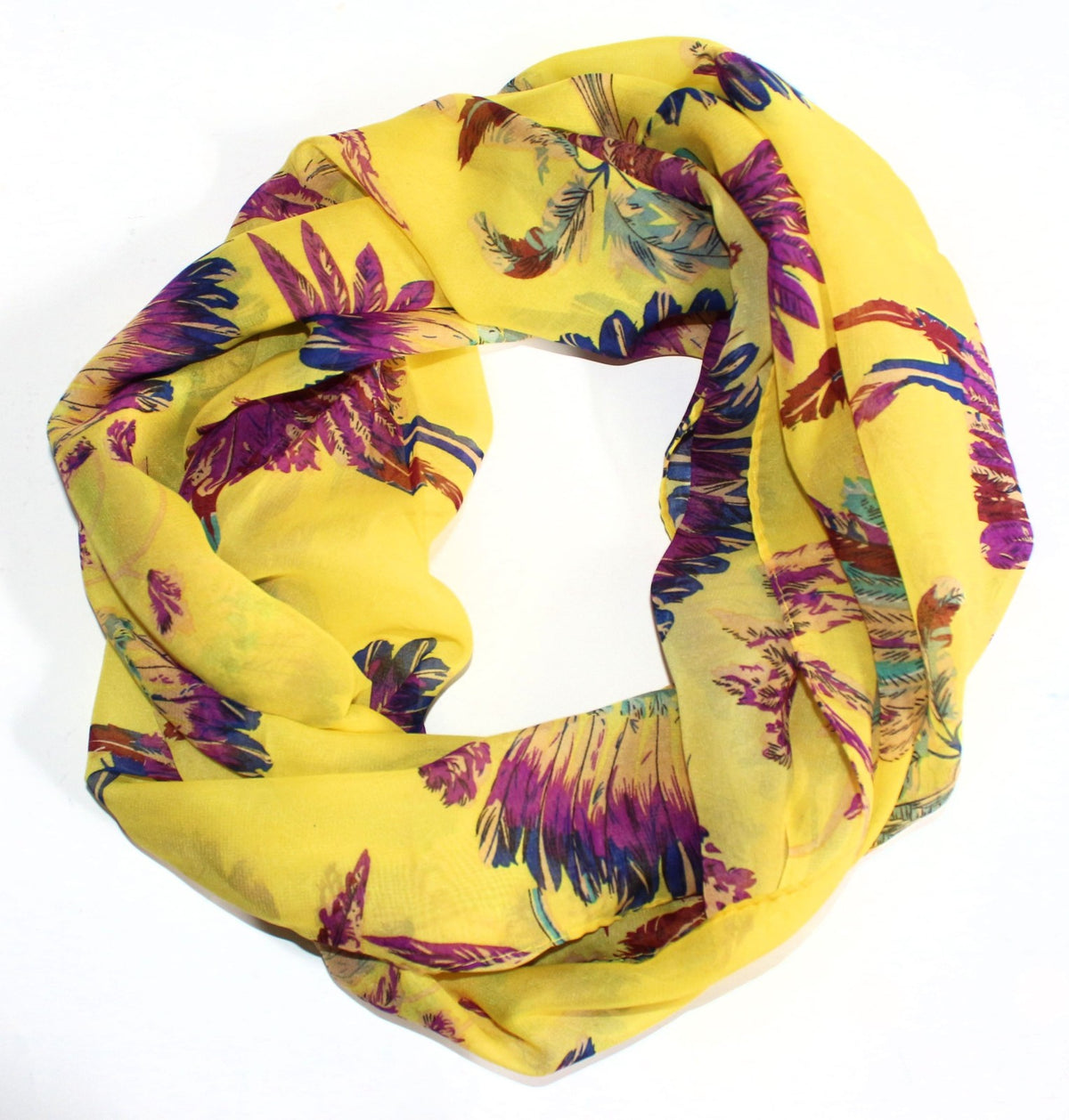 Wunderschoener Loop Schal Bunt Federn Gelb, tolle Farbtöne von ManuMar - 3KShop.de