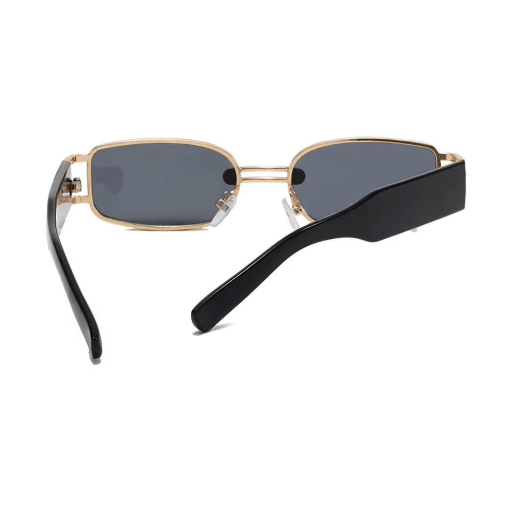 Schwarz-goldene Designer-Sonnenbrille mit Ring im Glas