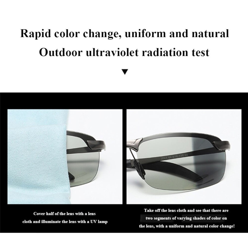 Silberne selbsttönende Matrix-Sonnenbrille mit Halbrand