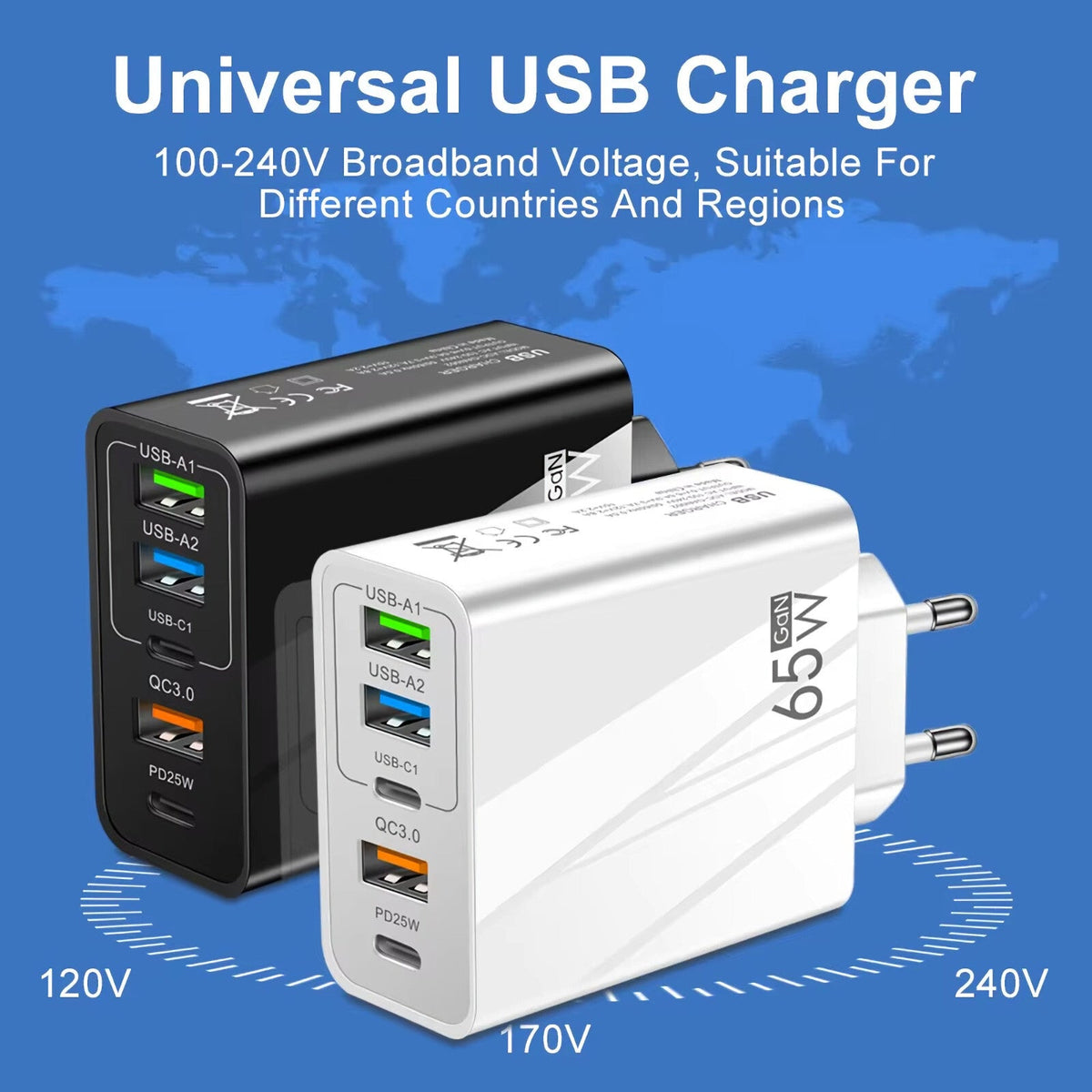 65-W-Schnellladegerät mit 5 USB-A- und USB-C-Ports