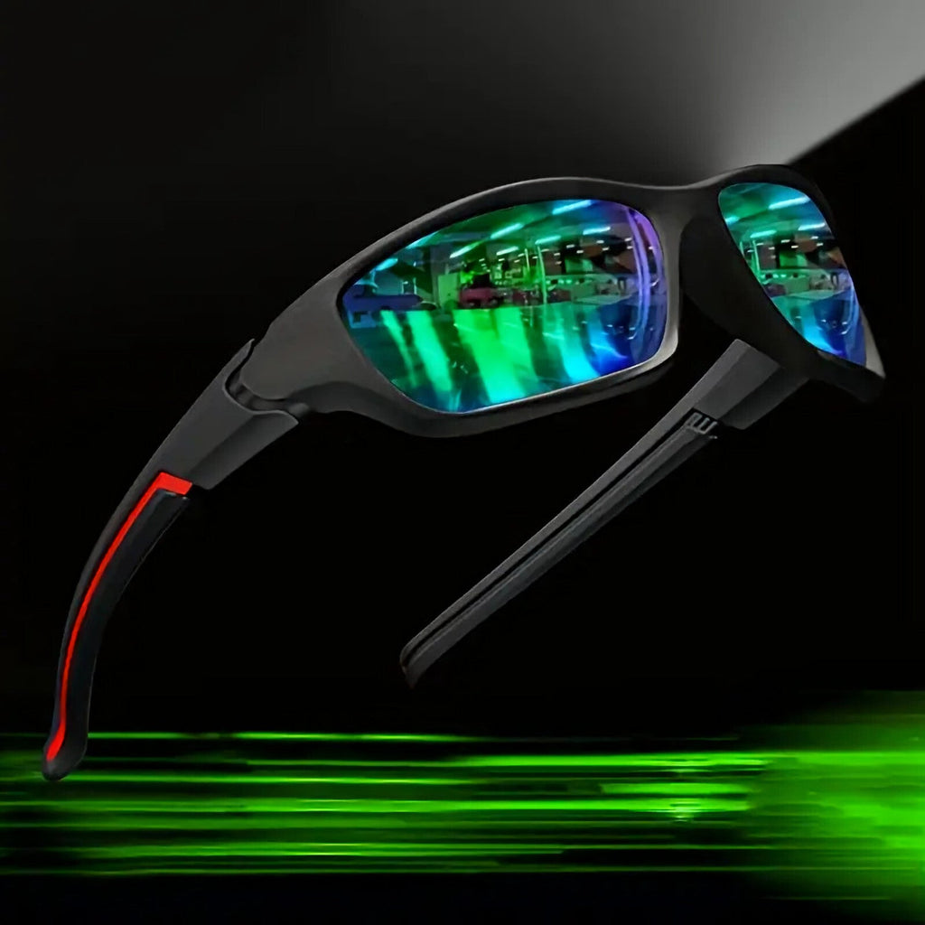 Schwarz-grünblaue Biker-Sonnenbrille aus TR90