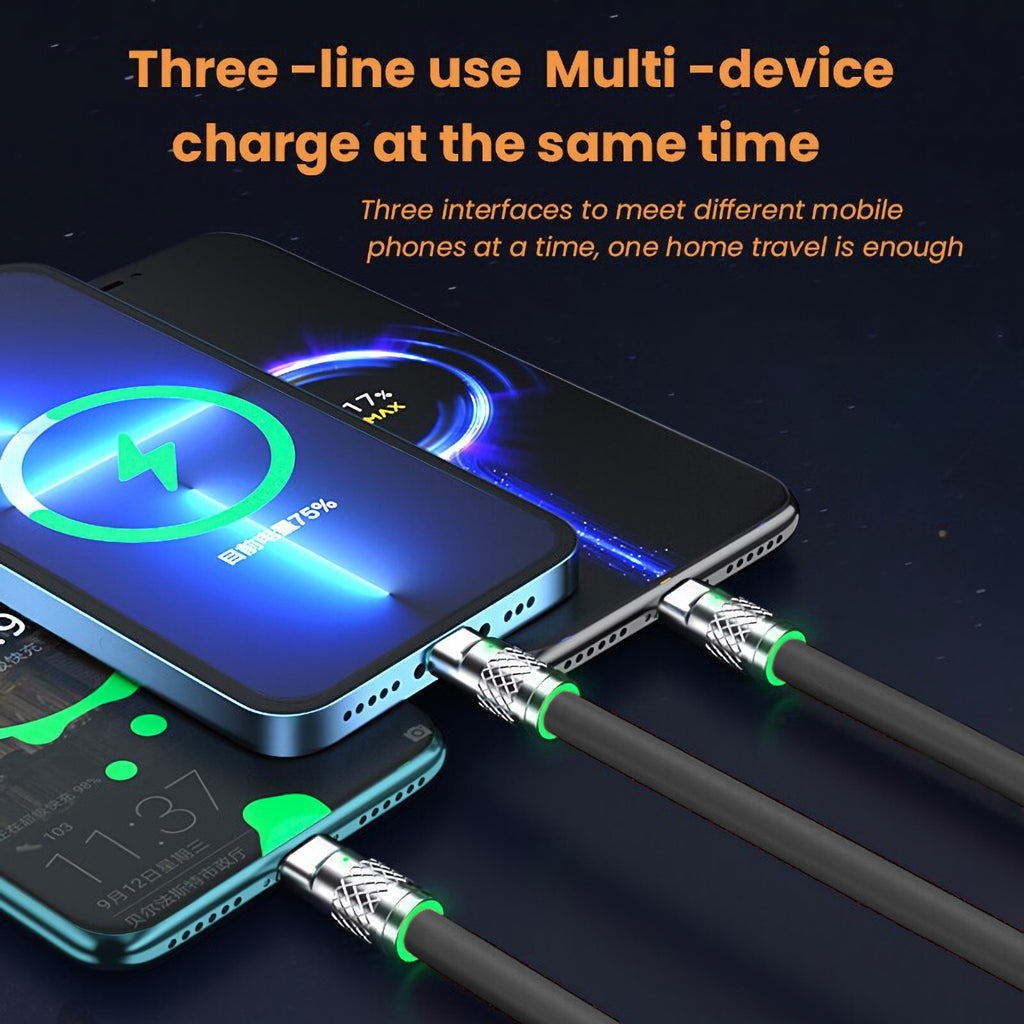 1,2m 3in1 USB Typ C, Micro USB, 6Pin Kabel Multi Micro Schnell Ladekabel schwarz - 3KShop.de