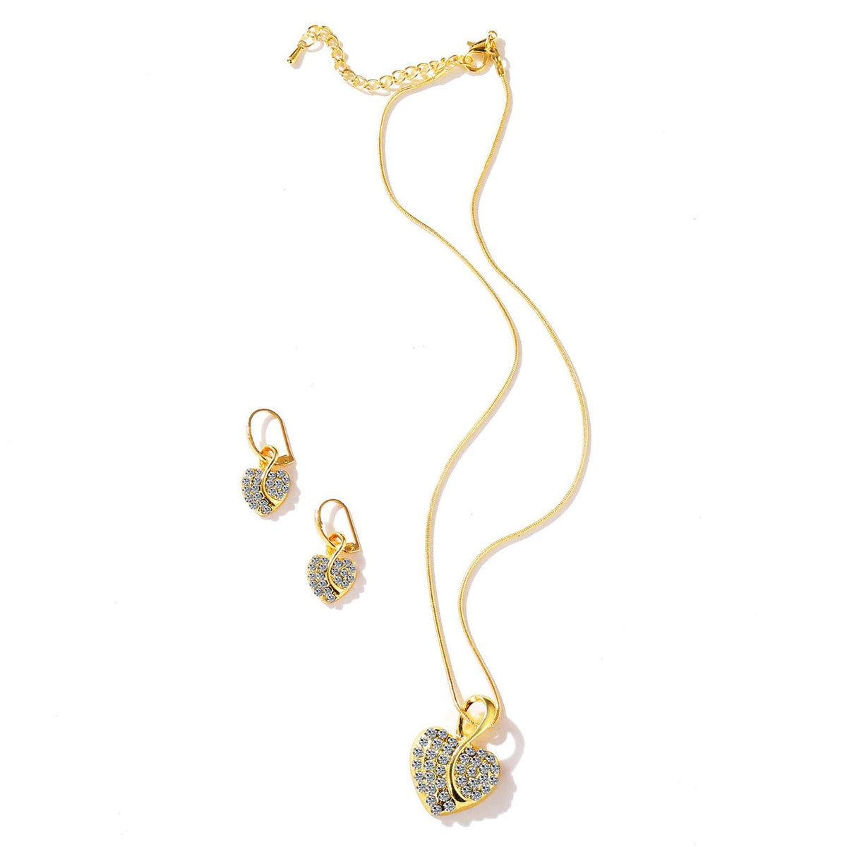 Goldfarbenes Herz-Schmuckset mit Kette und Ohrringen