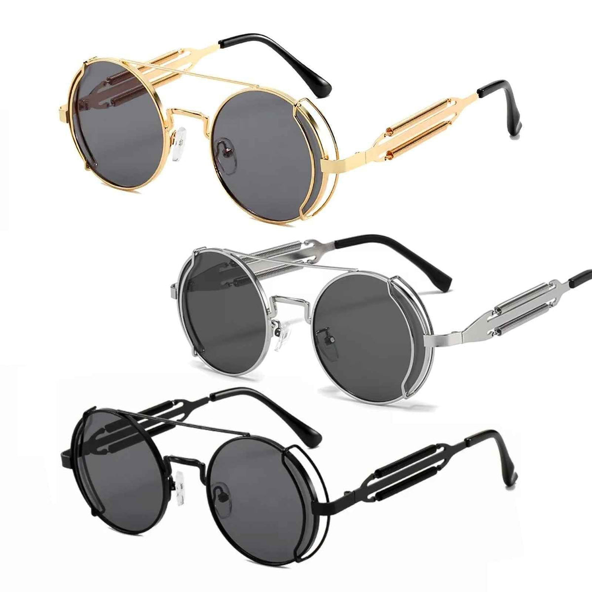 Runde schwarze Steampunk-Sonnenbrille aus Metall