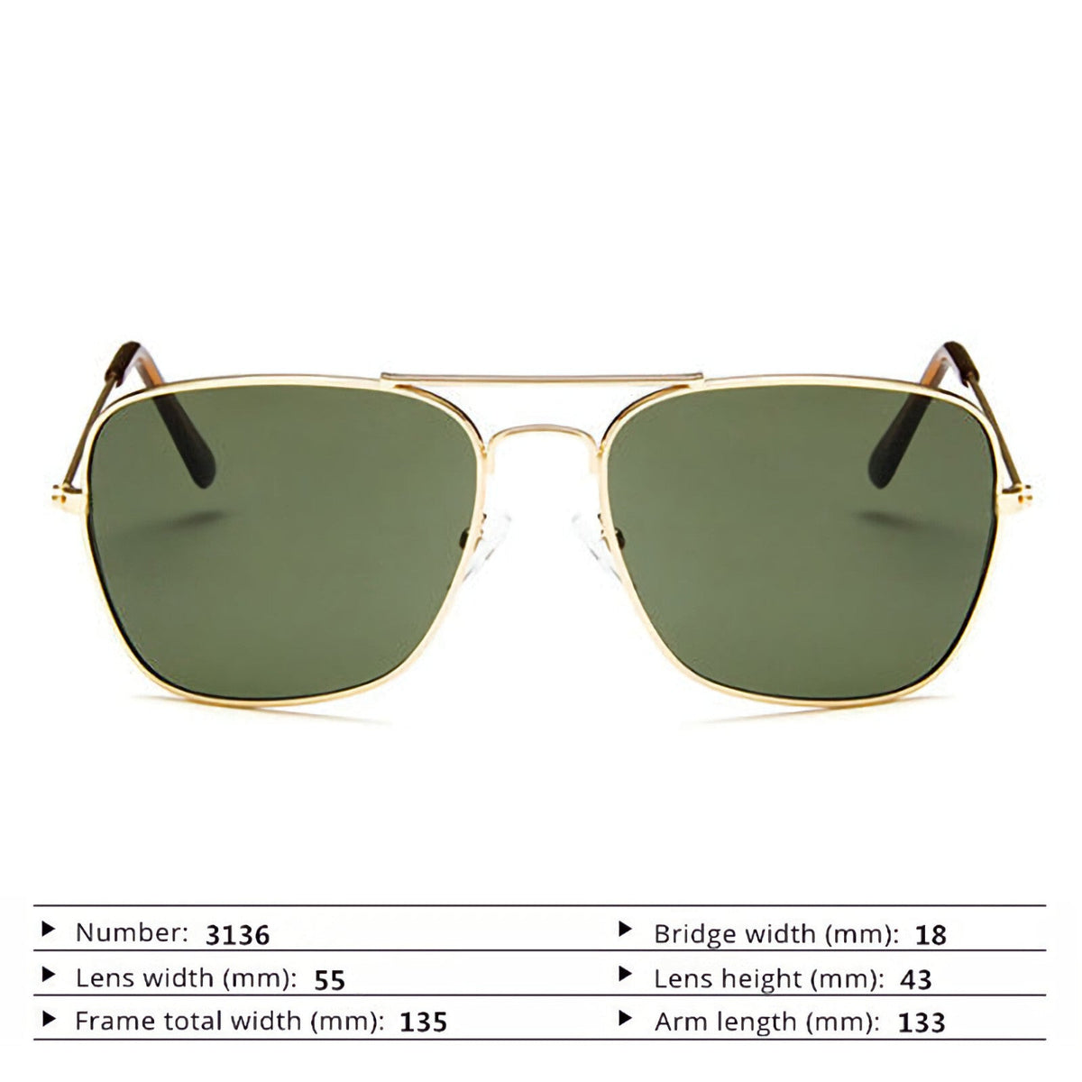 Gold-grüne Piloten-Sonnenbrille