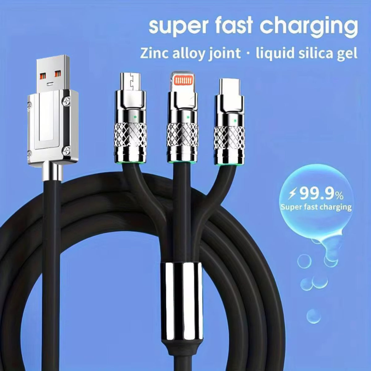 1,2m 3in1 USB Typ C, Micro USB, 6Pin Kabel Multi Micro Schnell Ladekabel schwarz - 3KShop.de