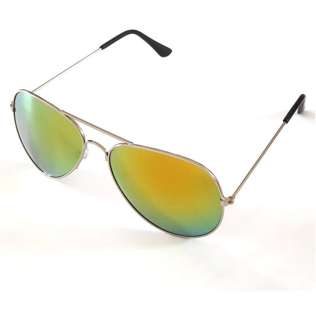 Silberne Piloten-Sonnenbrille mit roten Spiegelgläsern