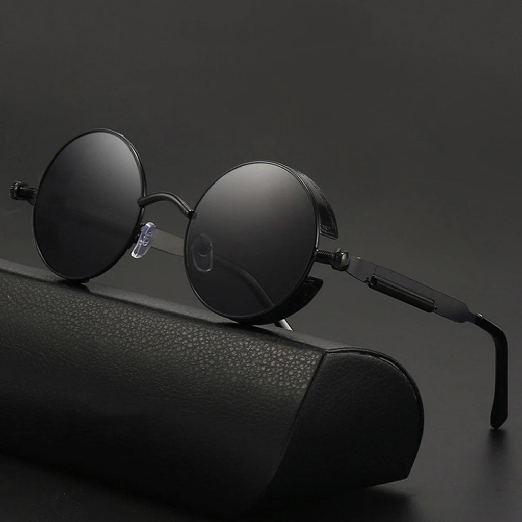 Runde schwarze Steampunk-Sonnenbrille
