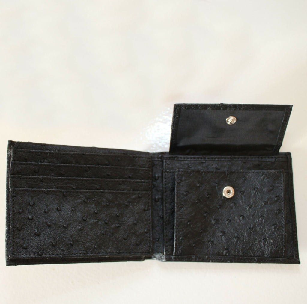 Herren Geldbeutel Portemonnaie Geldbörse Brieftasche Schwarz Straußenleder Optik - 3KShop.de