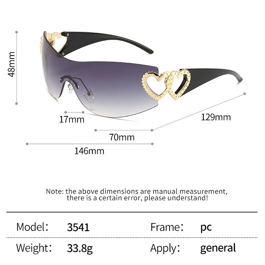 Schwarz-goldene Designer-Sonnenbrille mit Herzen