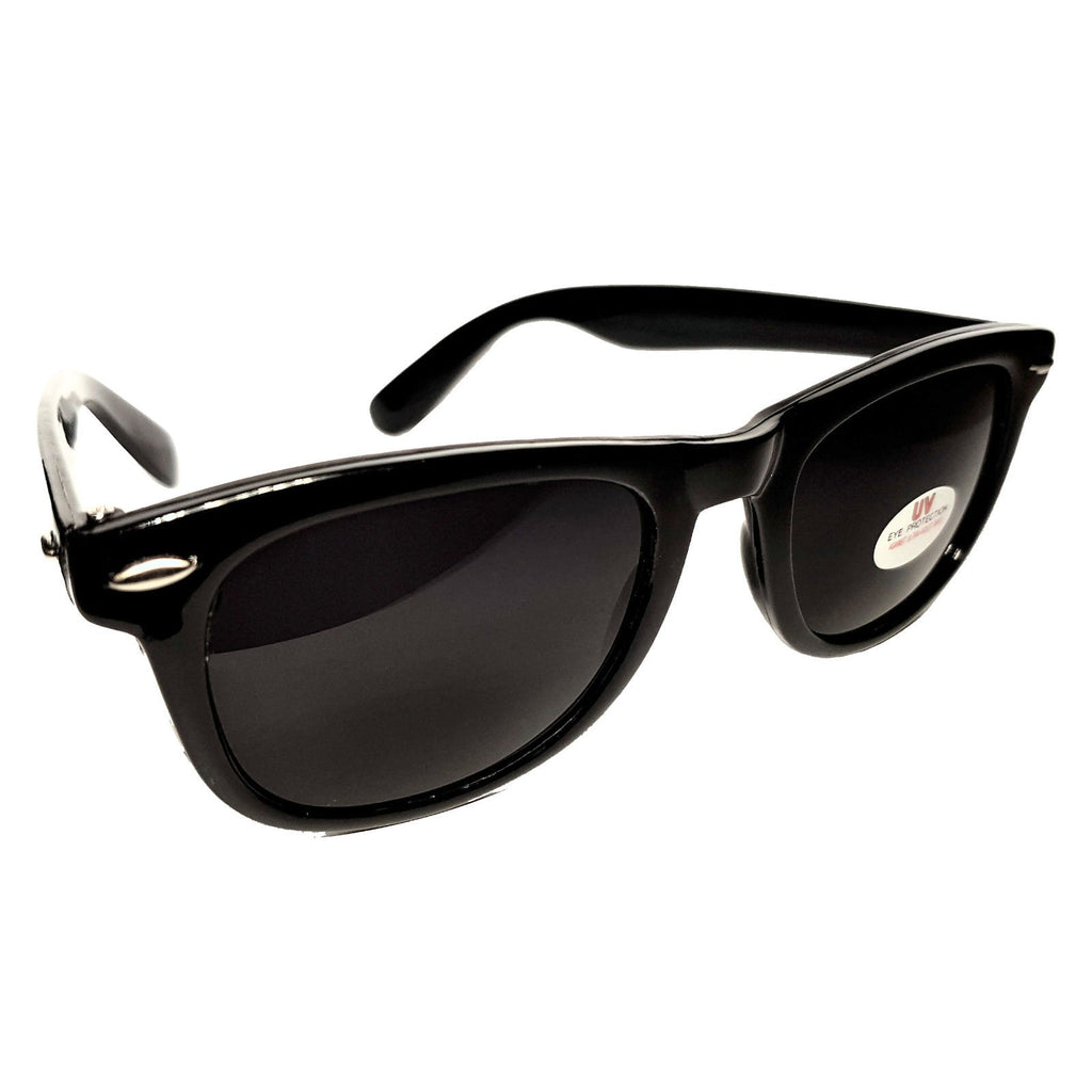 Schwarze Wayfarer-Sonnenbrille mit extra dunklen Gläsern