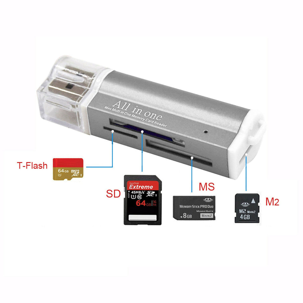 Silberner USB-Kartenleser für MicroSD SDHC MMC M2